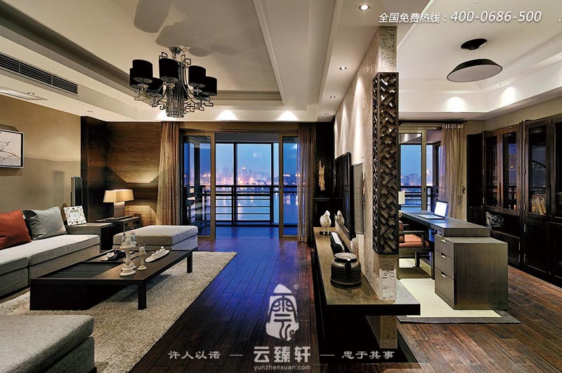 現(xiàn)代中式風格設計的三居室客廳裝效果圖