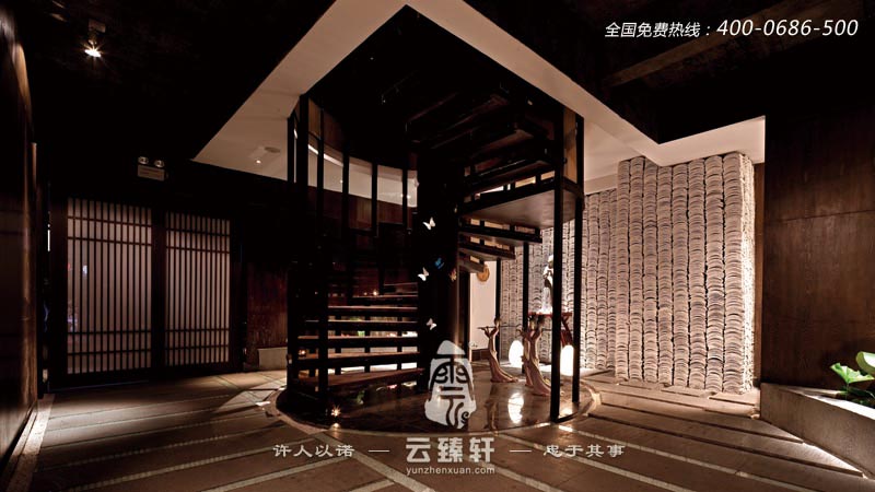 樸素優(yōu)雅禪道會所樓梯的設計裝修