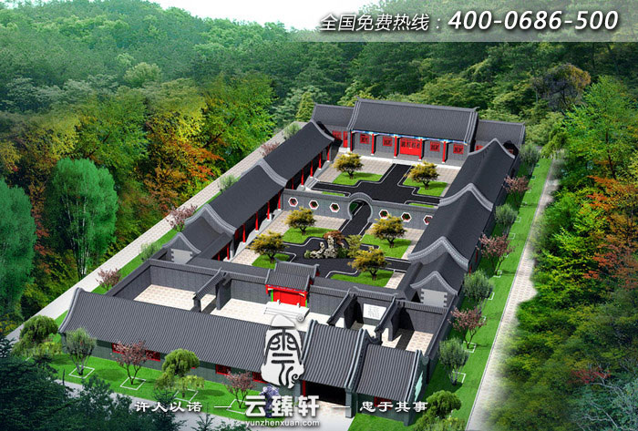 三進(jìn)院四合院中式設(shè)計(jì)建筑效果圖