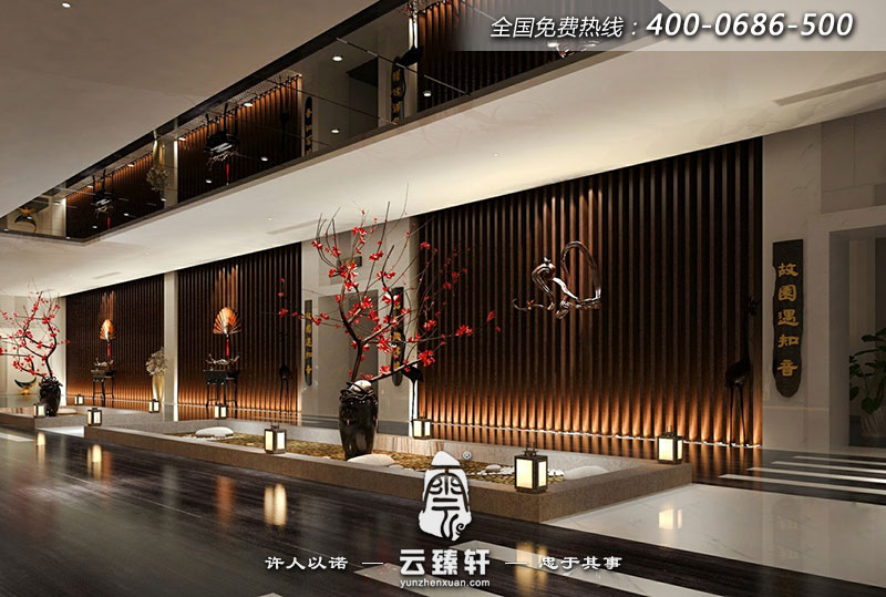 鹽城極簡(jiǎn)約中式會(huì)所養(yǎng)生館大堂裝修效果圖