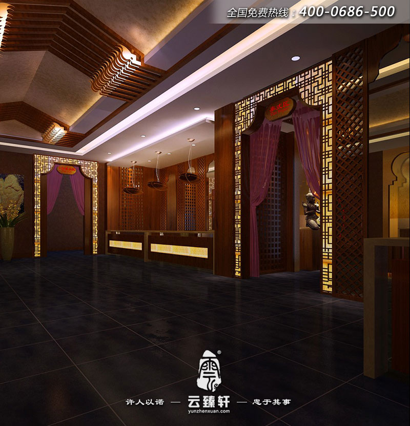該會所分區(qū)明確,這是其中“泰式區(qū)”門廳的裝修效果