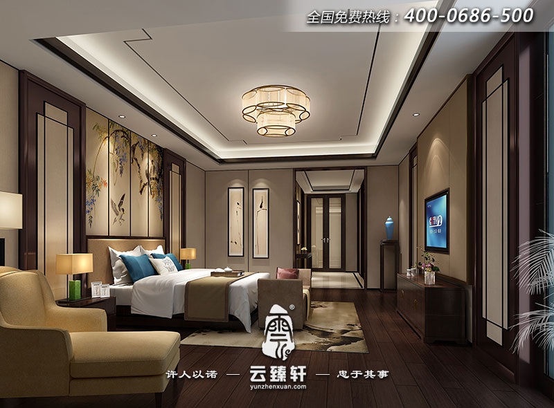 新中式別墅主臥室設(shè)計效圖片