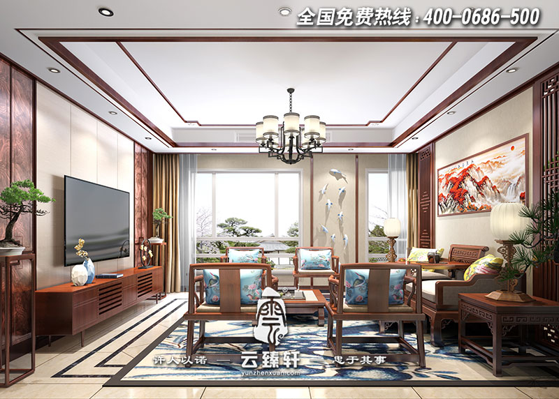 簡約中式復(fù)式樓客廳設(shè)計(jì)效果圖